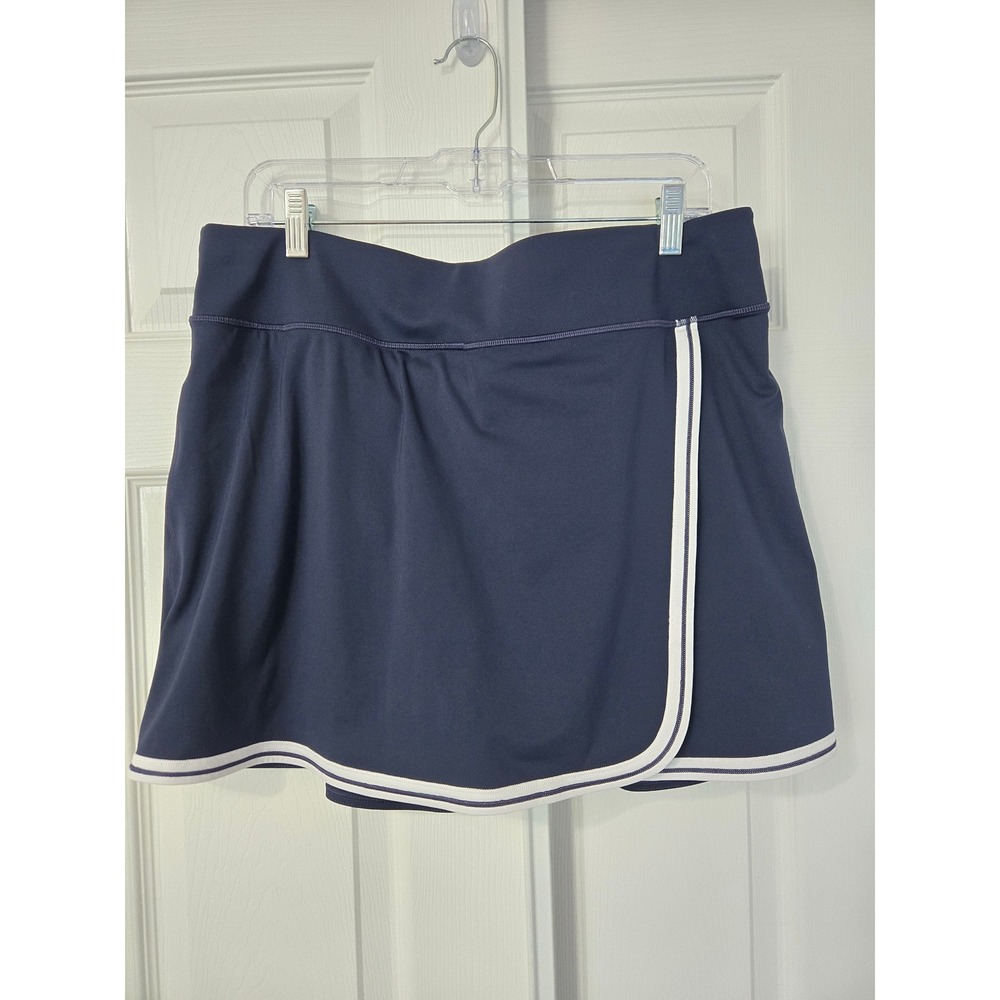 Athleta Crosscourt Tipped Skort Navy Blue White Trim XL Tennis Golf Skirt